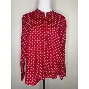Orvis Red Ruffle Trim Button Up Shirt Sz Medium